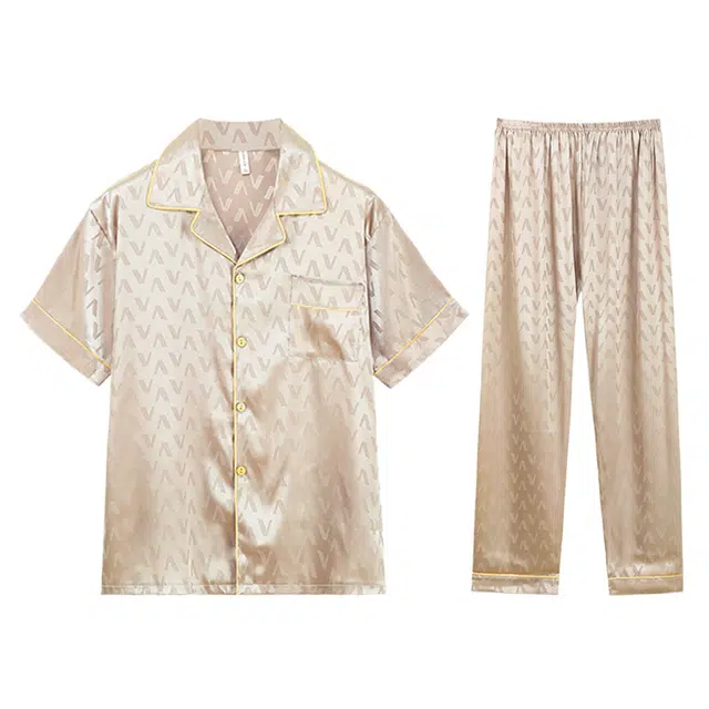 向薇 冰丝男夏季凉感短袖长裤简约薄款学生可外穿家居服睡衣套装 男款