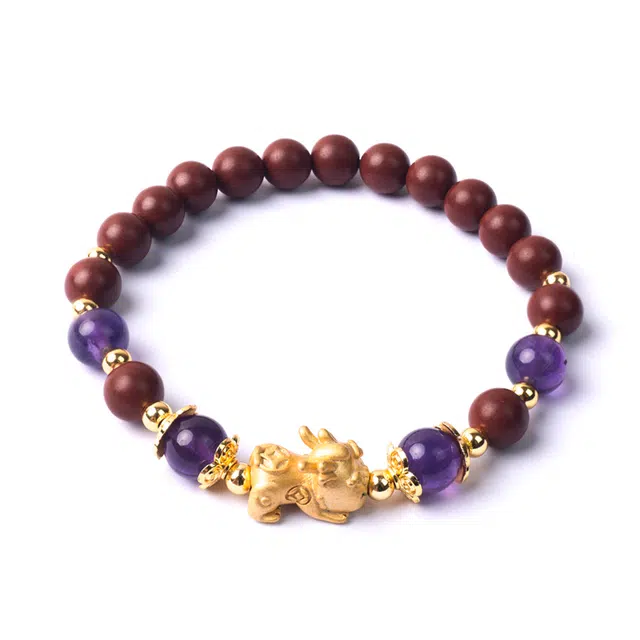 【财运亨通/花蕊夫人】 周帝王 萌宠貔貅来财九紫离火紫水晶转运珠佛珠国风新中式非遗古法中药传承好运 合香珠 手串 男女同款情侣款