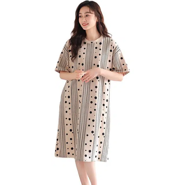 兰缪 缪纯棉睡衣款卡通短袖带胸垫薄款睡裙 女款