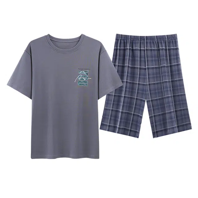 黛尔佳人 圆领短袖短裤简约时尚柔软亲肤睡衣套装 男款