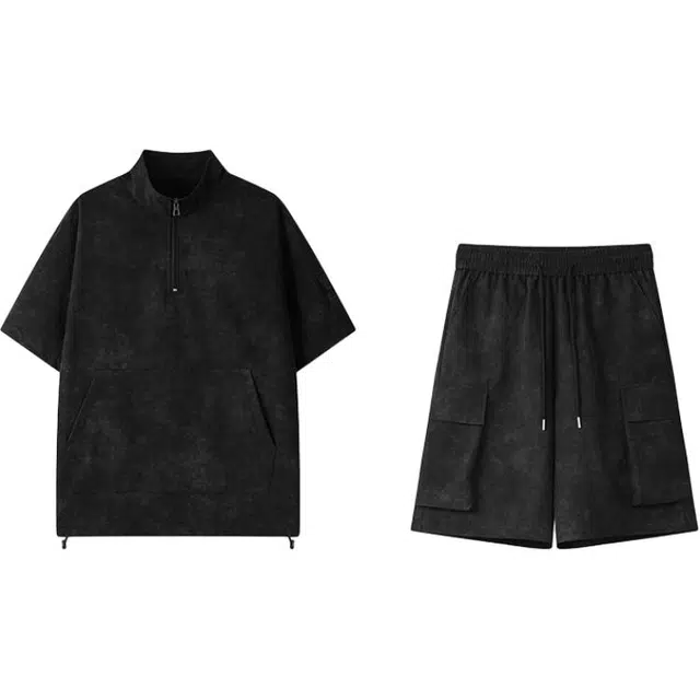 零氏 薄款宽松扎染短袖上衣百搭舒适时尚直筒五分裤休闲运动套装 男女同款