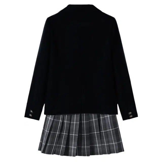 豹了个猫 学院风制服四件套毕业季经典格子百褶裙裙装套装 女款