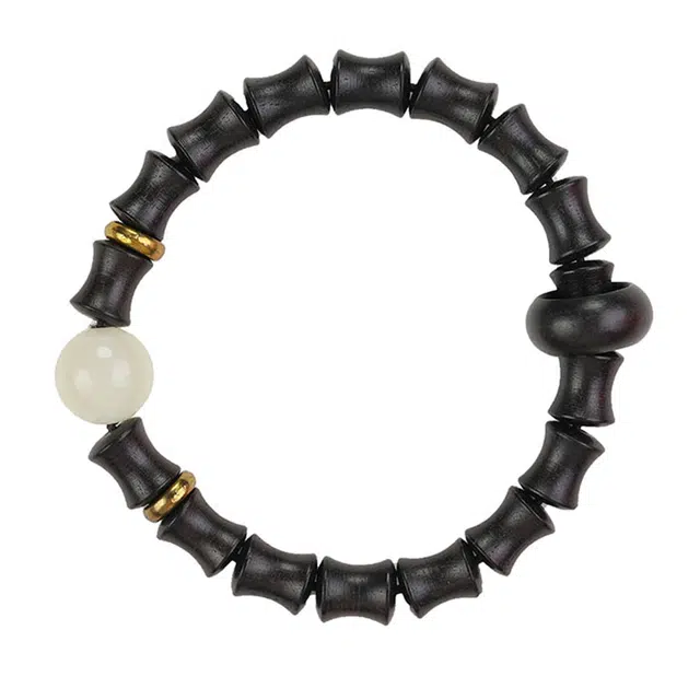 得笙陌 夜光珠竹节单圈民族风复古 精致文玩佛珠 手饰品 黑檀 手串 男女同款情侣款