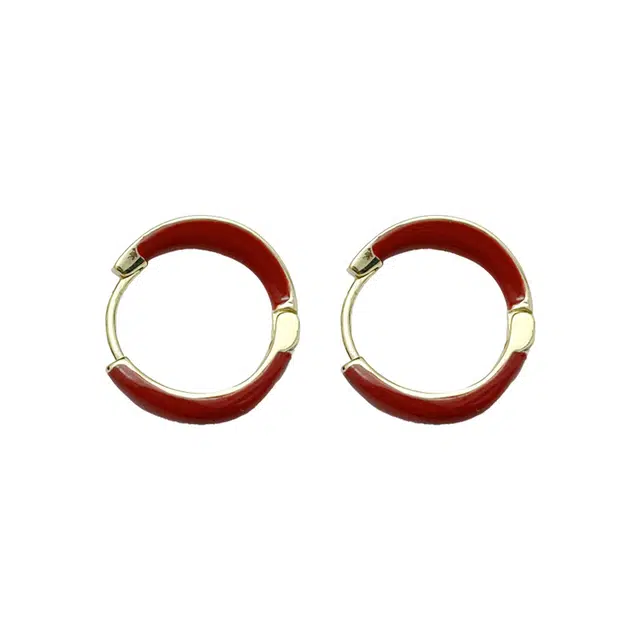 双生恋 复古红精致小众设计感百搭时尚精致日常通勤轻奢高级感 铜 耳环 女款