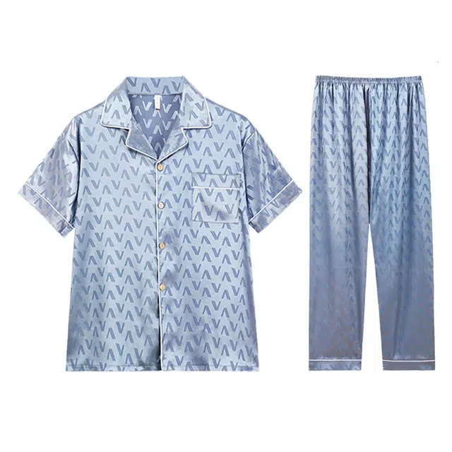 向薇 男士夏季短袖薄款冰丝青少年夏天高级感简约家居服睡衣套装 男款