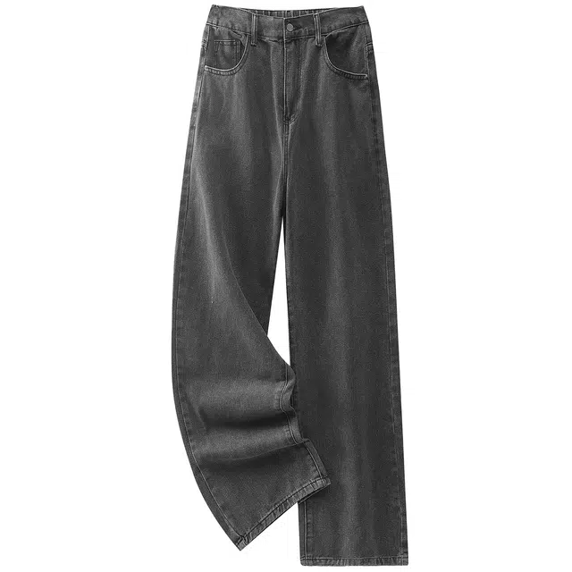 加菲猫家族 美式简约纯色复古水洗做旧废土风日常通勤时尚高街百搭个性痞帅直筒垂感宽松舒适透气中腰牛仔裤 男女同款