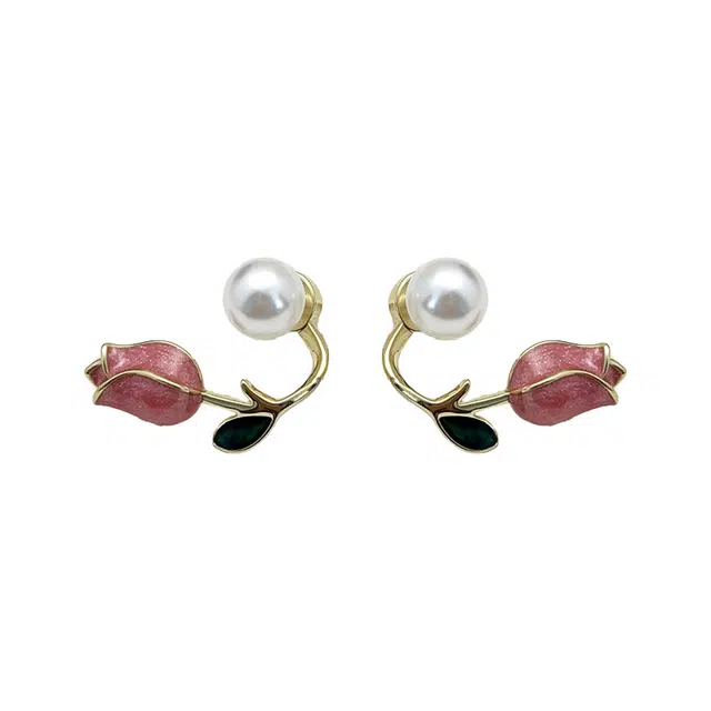 双生恋 夏日郁金香 一款两戴小众设计感百搭时尚精致日常通勤轻奢高级感 铜 耳环 女款