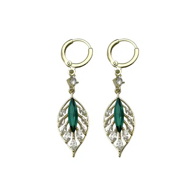 双生恋 金枝玉叶 镶嵌蓝色锆石树叶造型耳坠新中式耳扣小众设计感百搭时尚精致日常通勤约会耳饰轻奢高级感 铜 耳环 女款