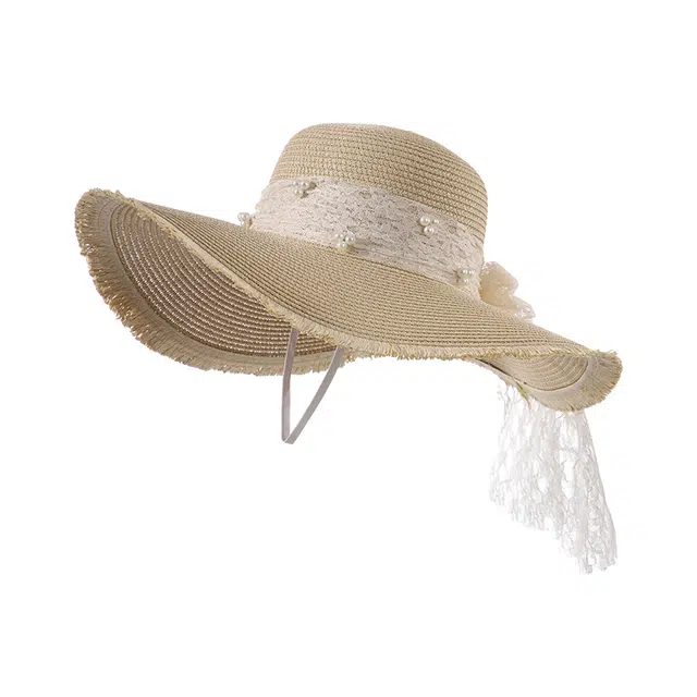 【敲级上镜】 南极人 蕾丝蝴蝶结草帽夏季法式大帽檐遮阳帽子海边沙滩度假太阳帽气质甜美百搭 轻薄款 防晒帽 女款