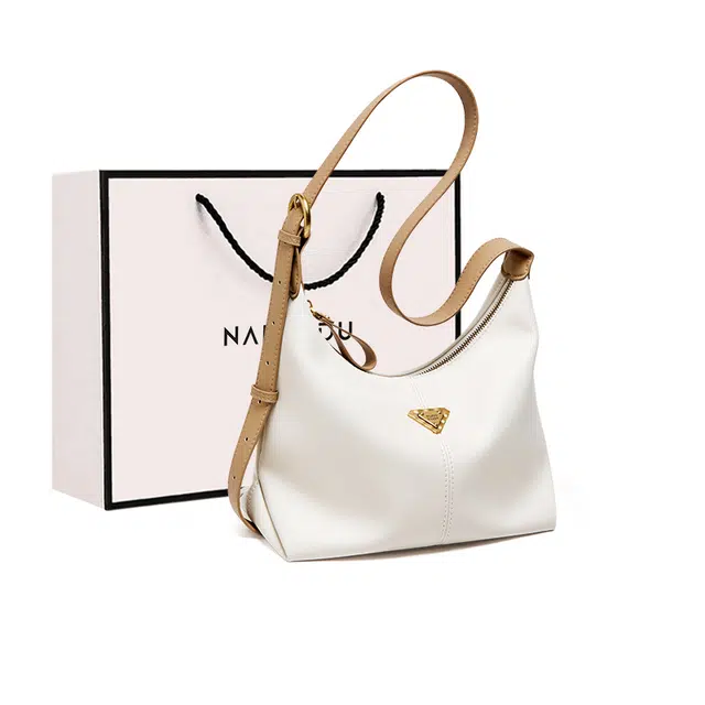 纳兰杜 流行上班通勤简约百搭松弛感 牛皮拼合成革 斜挎单肩包 中号 女款 多色