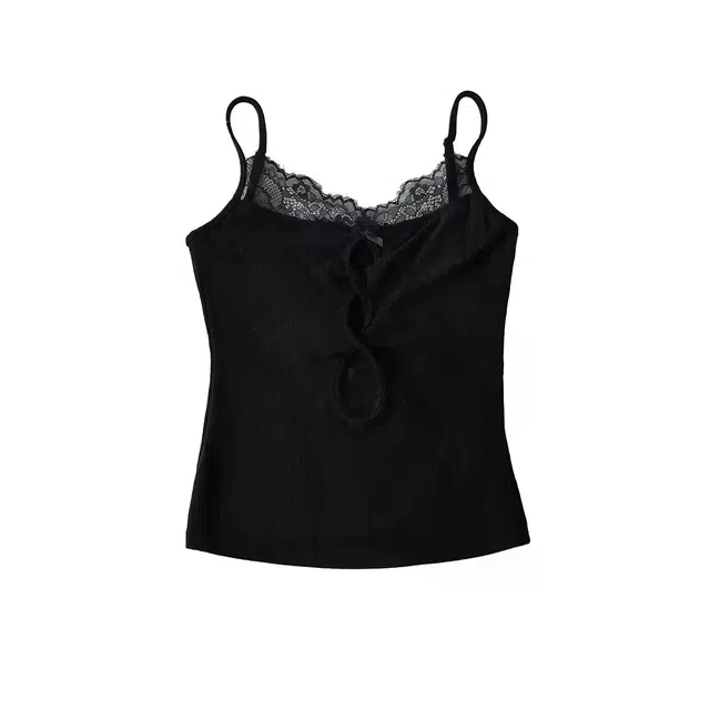 北极绒 蕾丝拼接扭结心机镂空修身吊带 女款