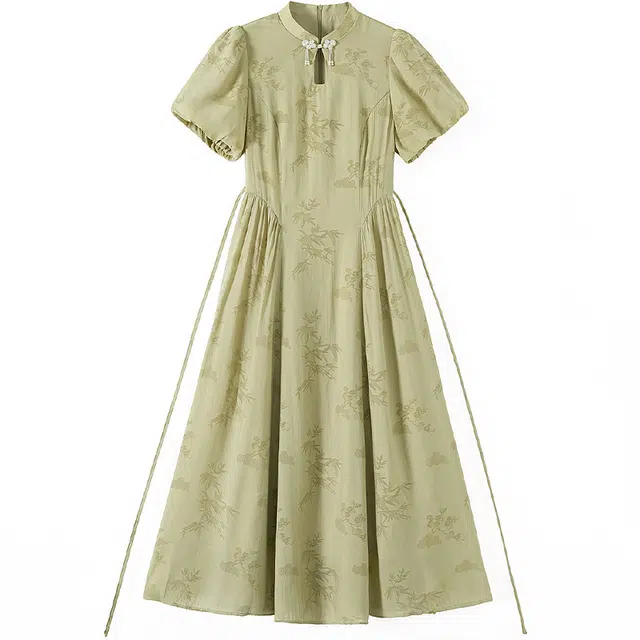 她池 立领镂空中长裙连衣裙新中式旗袍 女款