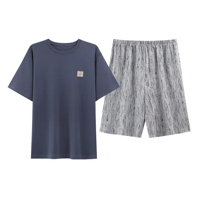 黛尔佳人 圆领短袖短裤抗菌透气吸汗宽松舒适睡衣套装 男款