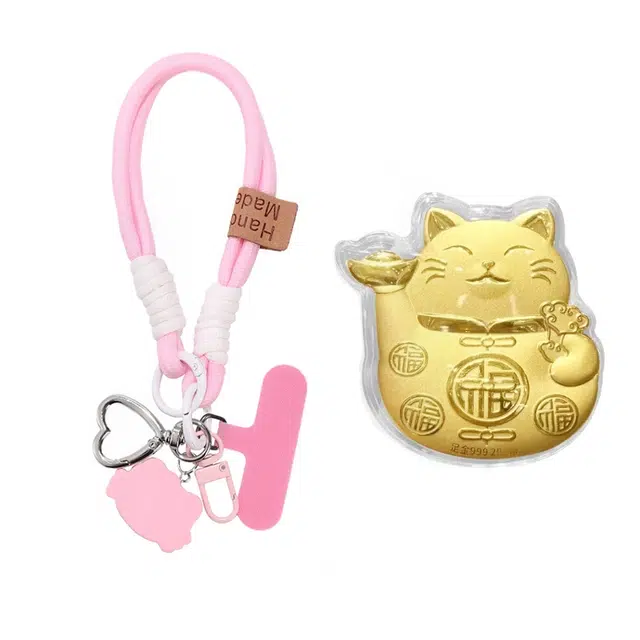 凤庙珠宝 招财猫挂件 招财纳福吉祥如意可爱小猫黄金摆件复古猫咪收藏储蓄增值纪念 足金 一口价 金片 男女同款情侣款