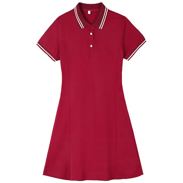 木清清 学院风舒适亲肤户外休闲中长款简约宽松翻领短袖连衣裙 女款