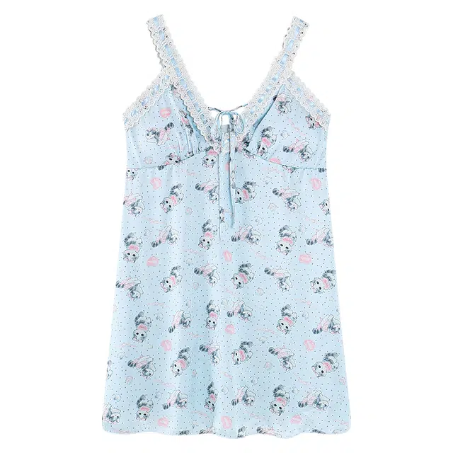 好福份 可爱小猫印花无袖吊带甜美风休闲家居服睡裙 女款