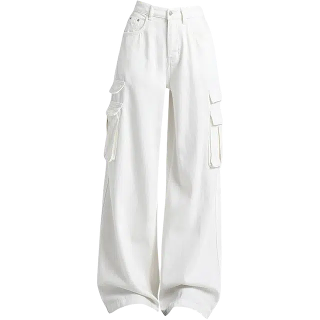 拾籍 多口袋工装高腰时尚休闲百搭阔腿裤牛仔裤 女款