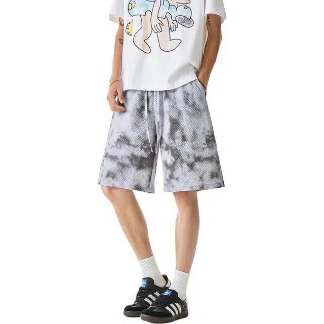 颂希尔 美式扎染痞帅宽松基础款休闲短裤 男女同款