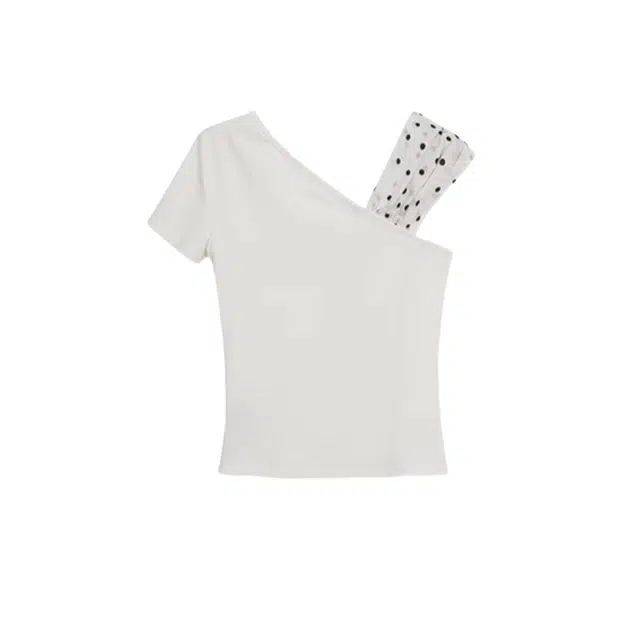 怪力萝莉 红人馆短袖女夏爆款修身辣妹设计感露肩斜肩截短上衣 女款