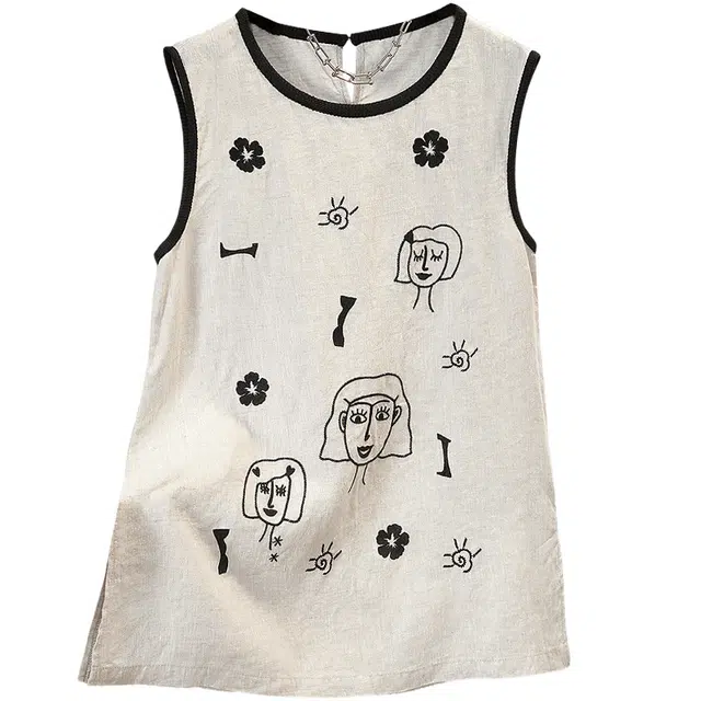 她池 韩系宽松款上衣涂鸦刺绣减龄背心 女款