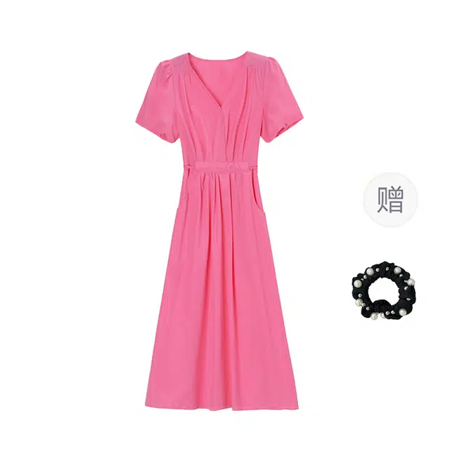 雾闪闪 茶歇法式冷淡风高级感气质收腰泡泡袖短袖连衣裙 女款