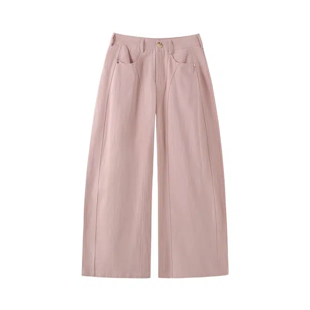 花栗鼠小姐 美式慵懒风宽松阔腿裤修饰腿型弯刀裤度假高腰设计小个子百搭休闲裤 女款