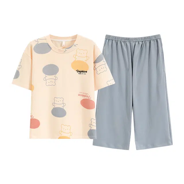 顶瓜瓜 休闲时尚圆领简约舒适可外穿家居服睡衣套装 女款