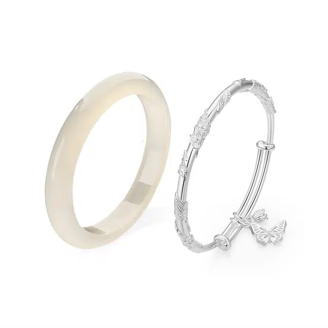 郁馨 国潮古风旗袍文雅温柔高级感一步一响素镯温婉气质简约百搭通勤轻奢雅致水润#好运 玻璃猫眼 玉石手镯 男女同款情侣款