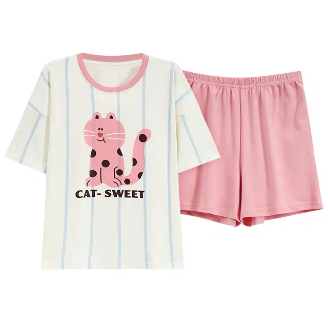 睦隆世家 短袖上衣甜美大码家居服三分裤夏季睡衣套装 女款