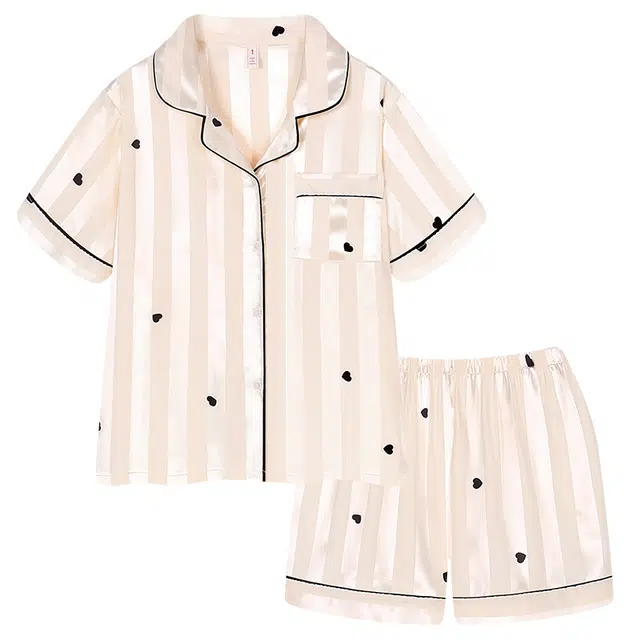 好福份 薄款爱心条纹甜美风休闲家居服睡衣套装 女款