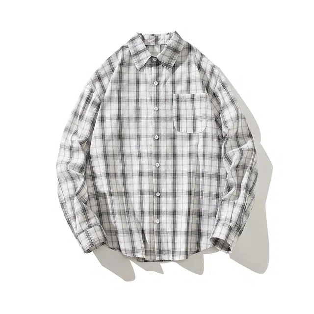 欧路得 肌理感格子薄款宽松慵懒风衬衣百搭情侣防晒长袖衬衫 男款