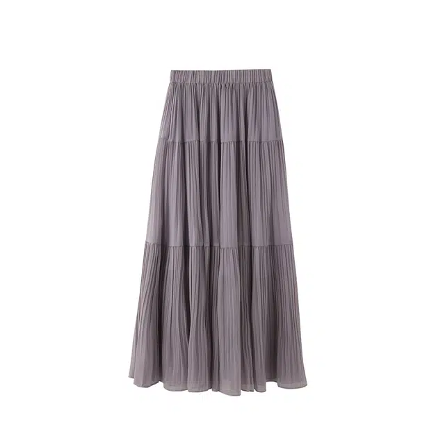 花栗鼠小姐 韩系甜美梦幻百搭设计感高腰显腿长舒适透气通勤设计款压褶休闲长裙 女款