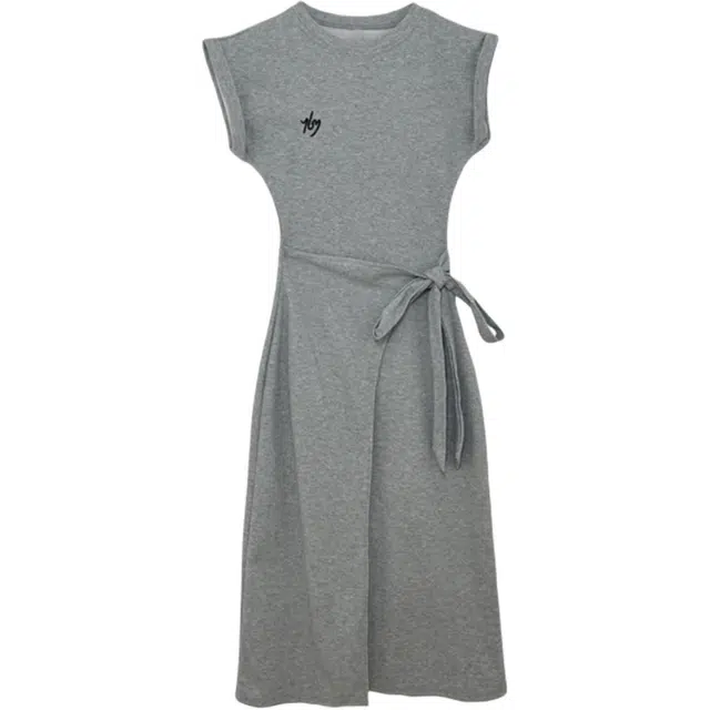 黛尔佳人 法式绑带收腰夏设计感小众气质长裙短袖连衣裙 女款