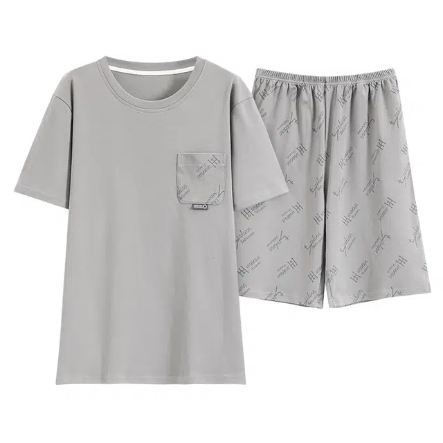 顶瓜瓜 简约舒适短袖可外穿家居服睡衣套装 男款