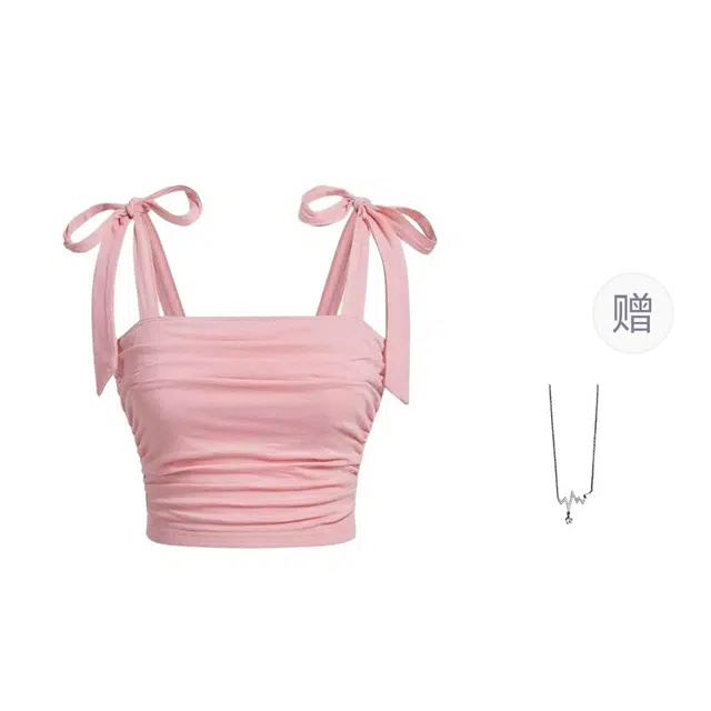 识恩 时尚蝴蝶结绑带修身小众上衣吊带 女款