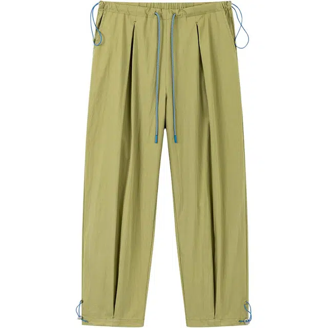 江南先生 纯色基础款工字褶垂感舒适户外运动撞色裤绳宽松直筒百搭透气休闲裤 男女同款