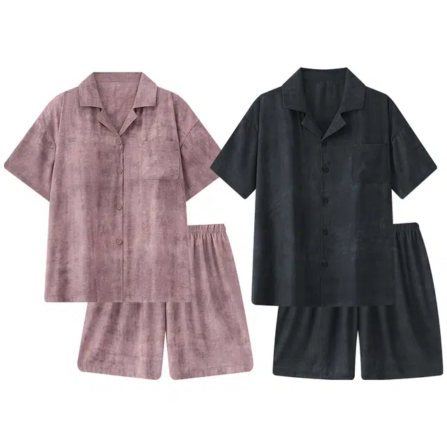 顶瓜瓜 短袖翻领开衫凉感纯色高级感简约两件套家居服睡衣套装 男女同款