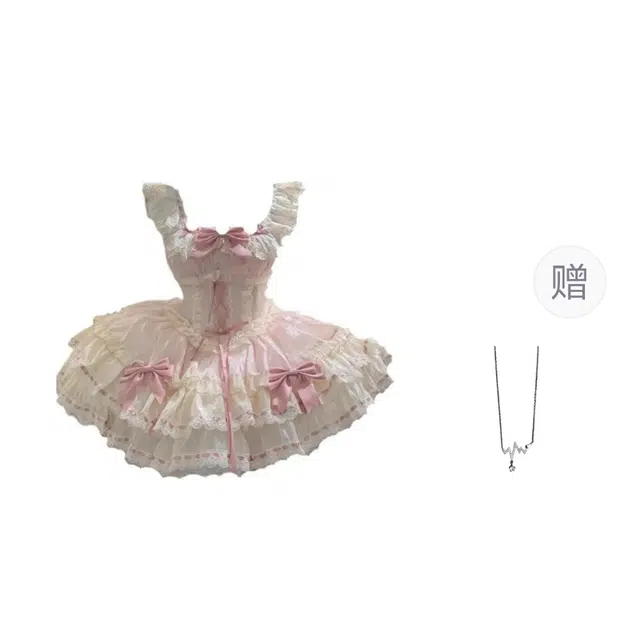 识恩 甜美芭蕾风少女洛丽塔公主裙礼服可爱蝴蝶结蓬蓬蛋糕吊带连衣裙 女款