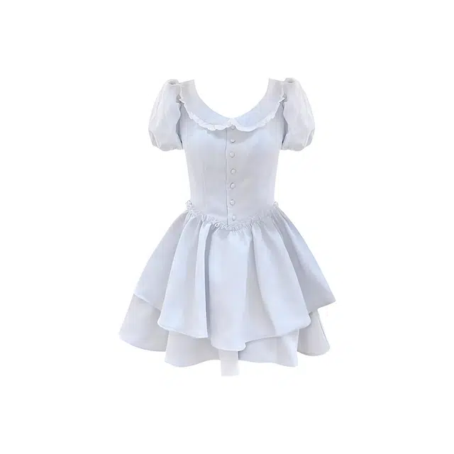 沐晓欣 法式茶歇复古泡泡袖娃娃领提花蓬蓬裙公主短裙小个子乖乖女穿搭减龄可爱度假风温柔浪漫设计感独特超仙轻奢短袖连衣裙 女款