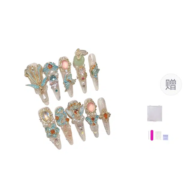 未来枫情 凤冠霞帔  穿戴甲 长款重工晕染 国风