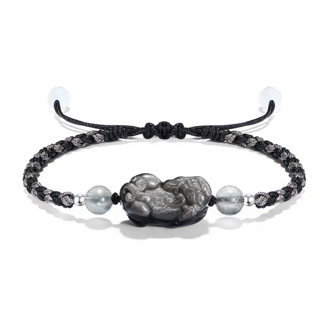 【普陀山官方已过香】 普陀山文创 时尚小众灰月光幸运守护编织本命年暴富招财貔貅转运来财寓意好#好运 黑曜石 玉石手绳 男女同款情侣款
