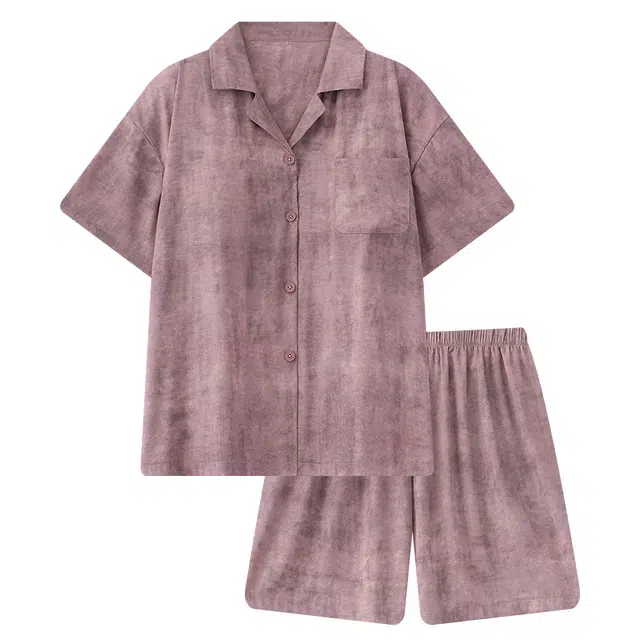 顶瓜瓜 短袖翻领开衫凉感纯色高级感简约两件套家居服睡衣套装 男女同款