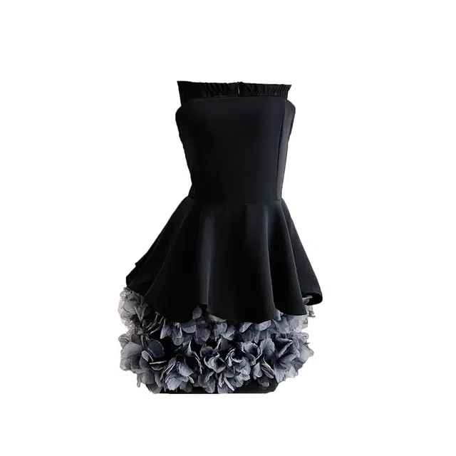 敲模女孩 法式高级性感花朵抹胸气质礼服公主蓬蓬裙无袖连衣裙 女款