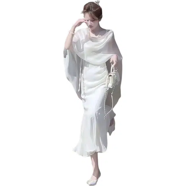 沐晓欣 温柔不规则女夏配裙子外搭小披肩开衫外套透气薄款空调罩衫裙装套装 女款