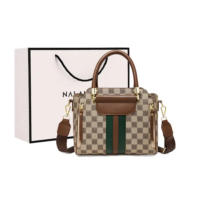 纳兰杜 手提包女优雅气质精致百搭老花经典复古实用妈妈款 合成革 托特包单肩斜挎包 常规 女款 卡其色