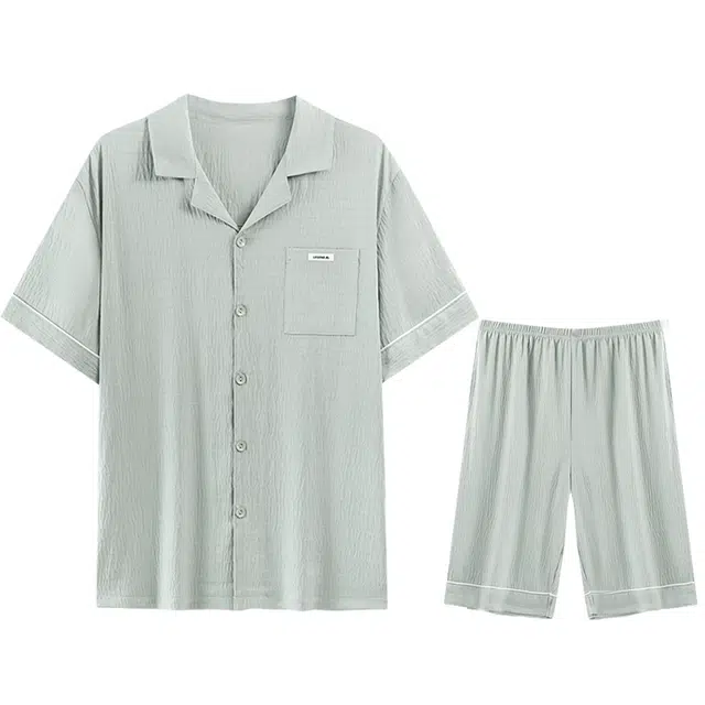 怀尔蔚 短袖五分裤舒适翻领家居服睡衣套装 男款