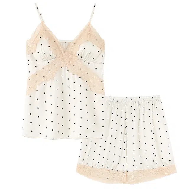 好福份 薄款圆点简约风休闲无袖吊带三分裤家居服夏季睡衣套装 女款