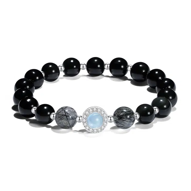 【普陀山官方已过香】 普陀山文创 事业运爆棚国潮黑发晶转运纳福小众设计幸运守护万事顺遂成功上岸#好运 黑曜石 玉石手串 男女同款情侣款