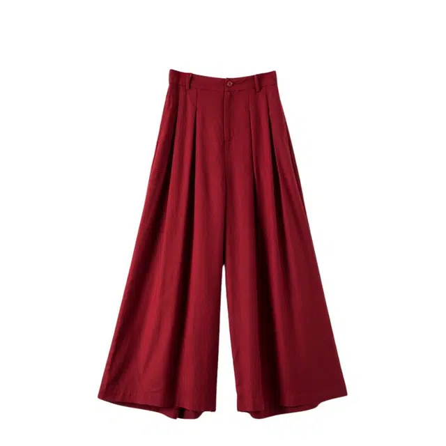 晚白 宽松版型阔腿裤有口袋休闲裤 女款 深红色