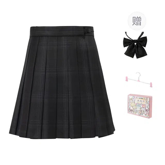 日暮星河 雾川/制服百褶裙半身裙日系百搭休闲短裙 女款 黑色
